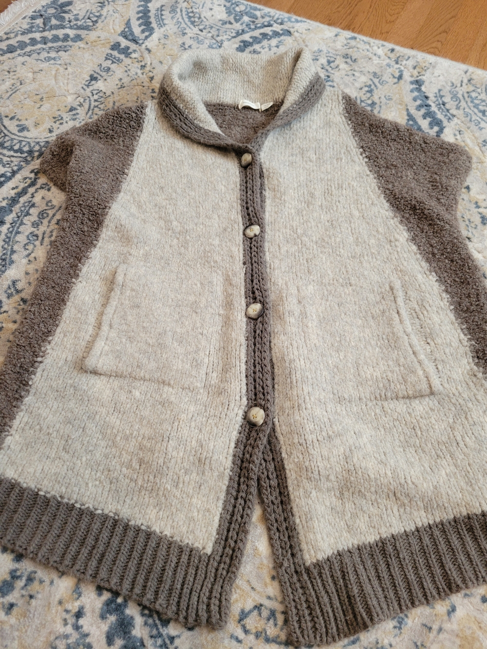 Anthropologie Sleeping On Snow Button- Women’s Cardigan Vest in Cream and Brown